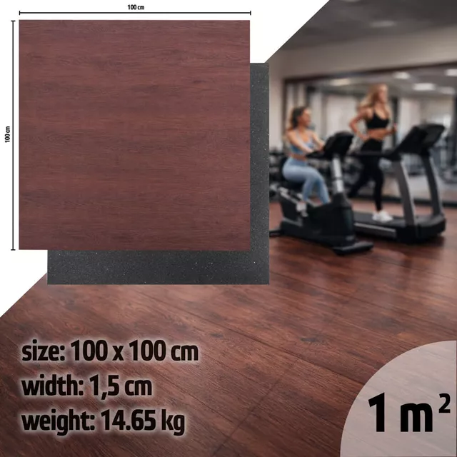 Súlyzószőnyeg inSPORTline Luxteko Flat 100x100x1,5 cm, védi a padlót a sérülésektől, vízálló, könnyű karbantartás - fa