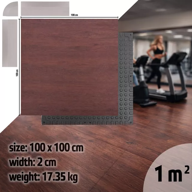 Súlyzószőnyeg inSPORTline Luxteko Waffle 100x100x2 cm, védi a padlót a sérülésektől, vízálló, könnyű karbantartás, csillapítja a zajt és a rezgéseket - fa - fa