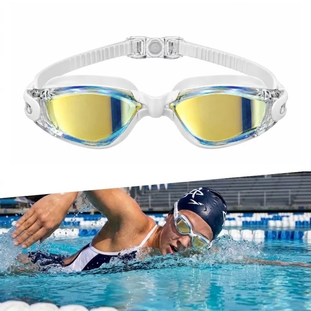 Úszószemüveg inSPORTline Clariflow Mirror, tükörbevonat, Anti-fog technológia, 100%-os UV-védelem, szilikon pánt, puha szilikon tömítés - fehér kék tükrös üveggel