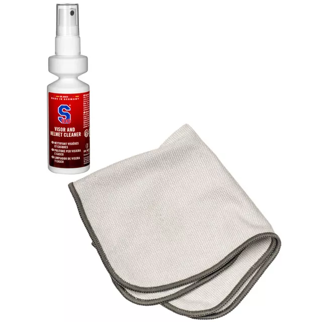 Plexitisztító S100 Visor & Helmet Cleaner 100 ml mikroszálas kendővel, erős tisztító hatás, minden típusú napellenzőhöz