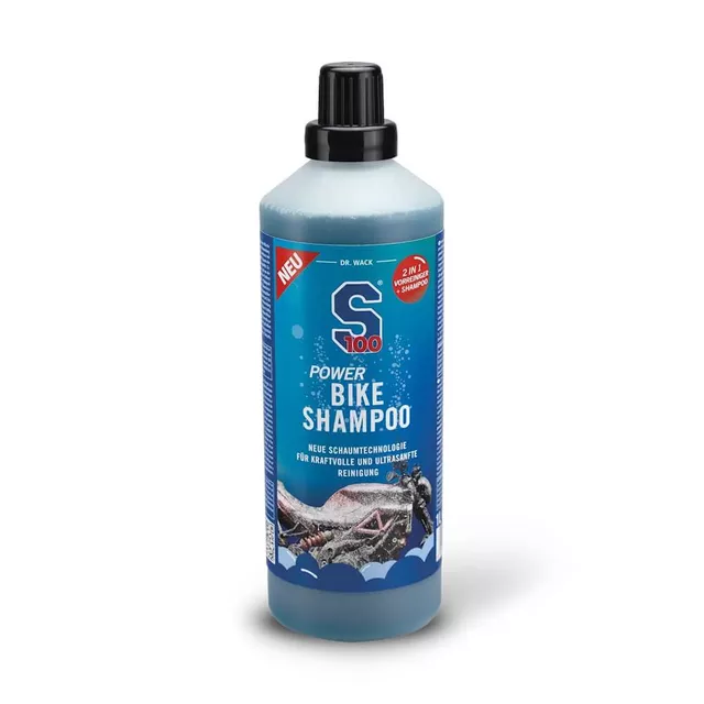 Sűrű habos sampon S100 Power Bike Shampoo 1l, 2 az 1-ben funkció: előmosás + sampon, nagyon kíméletes minden felülethez