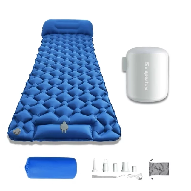 Felfújható matrac inSPORTline Soultea mini pumpával 190x60x6 cm, alacsony súly, kompakt méretek, hatékony szigetelés, javítófolt, 40D nylon