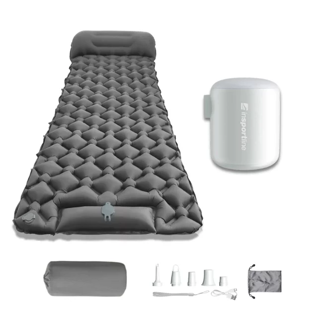 Felfújható matrac inSPORTline Soultea mini pumpával 190x60x6 cm, alacsony súly, kompakt méretek, hatékony szigetelés, javítófolt, 40D nylon
