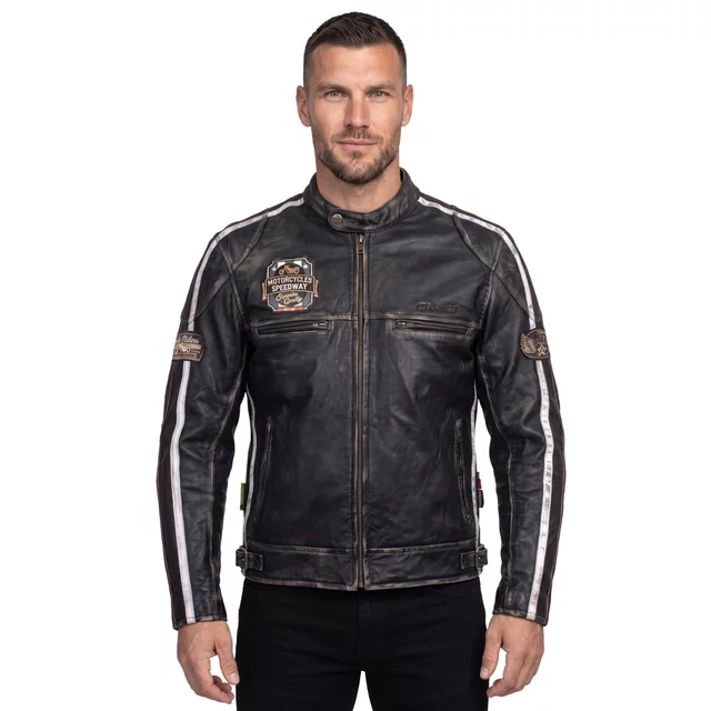 Férfi motoros bőrkabát W-TEC Sheawen Vintage - fekete