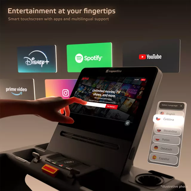 Futópad inSPORTline Velocer Run, 6 LE-s AC motorral, okos TFT érintőkijelzővel, akár 25 km/h sebességgel, Silent Block csillapítással