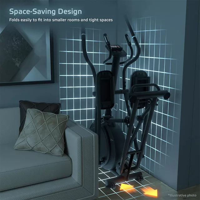 Ellipszis tréner inSPORTline ZenStride 200, helytakarékos, összecsukható, mozgatható, kényelmes, halk, első lendkerekes, elektromos, max.120kg