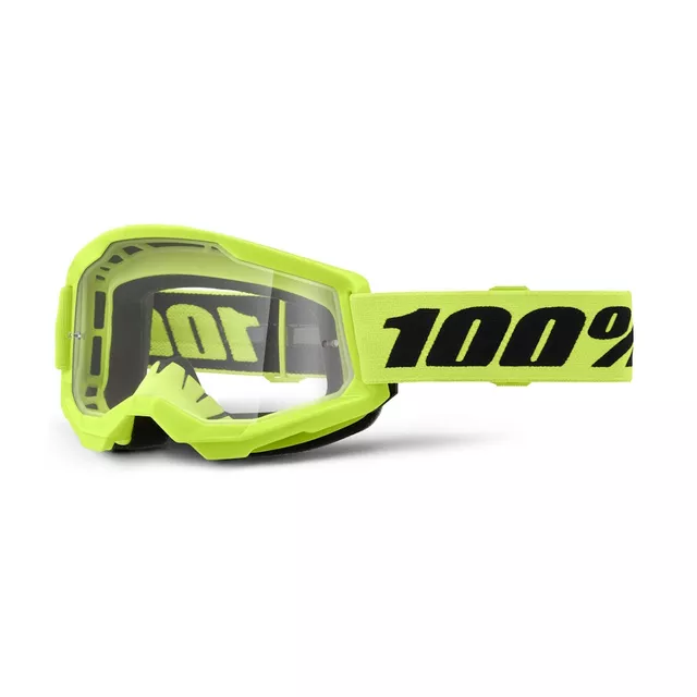 Gyerek motocross szemüveg 100% Strata 2 Youth - sárga, átlátszó plexi