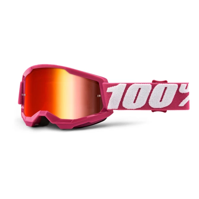 Gyerek motocross szemüveg 100% Strata 2 Youth Mirror - piros, piros plexi