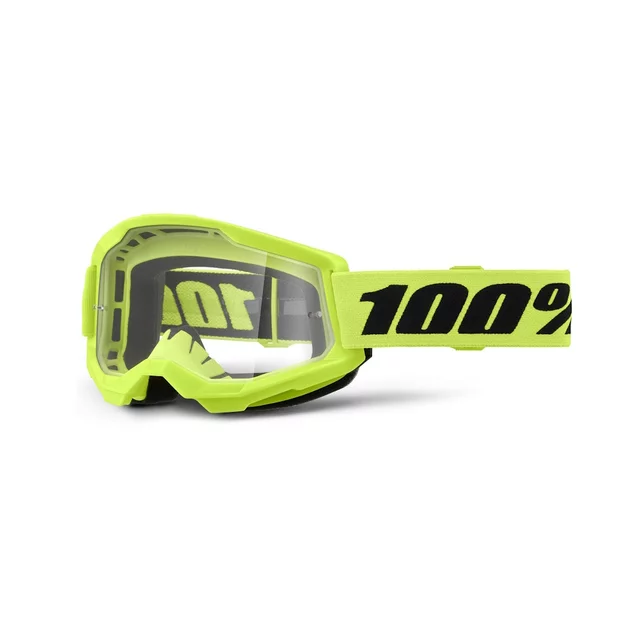 Motocross szemüveg 100% Strata 2 New - Neon Sárga, átlátszó plexi