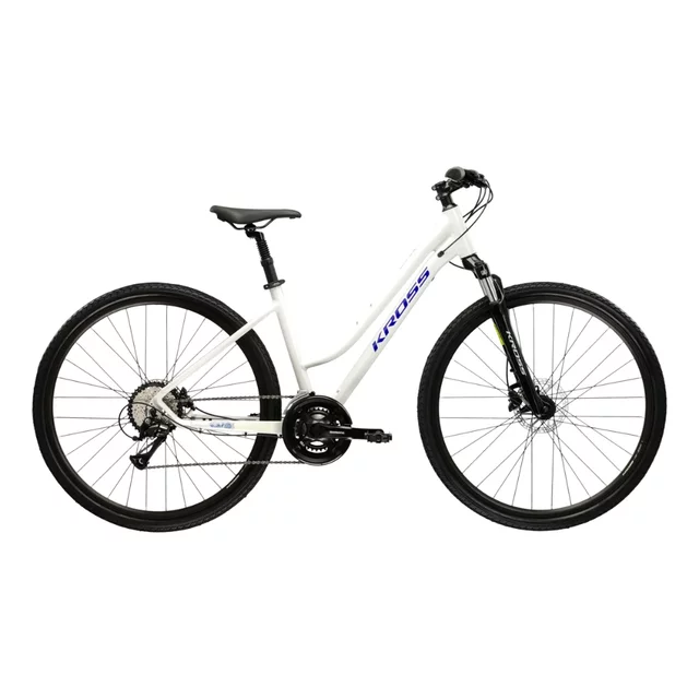 Női cross kerékpár Kross Evado 4.0 28" Gen 007, Aluminium Lite váz, SR Suntour NEX teleszkópos villa, WANDA külső gumi, 16 sebességfokozat - szürke / tengerészkék / fényes