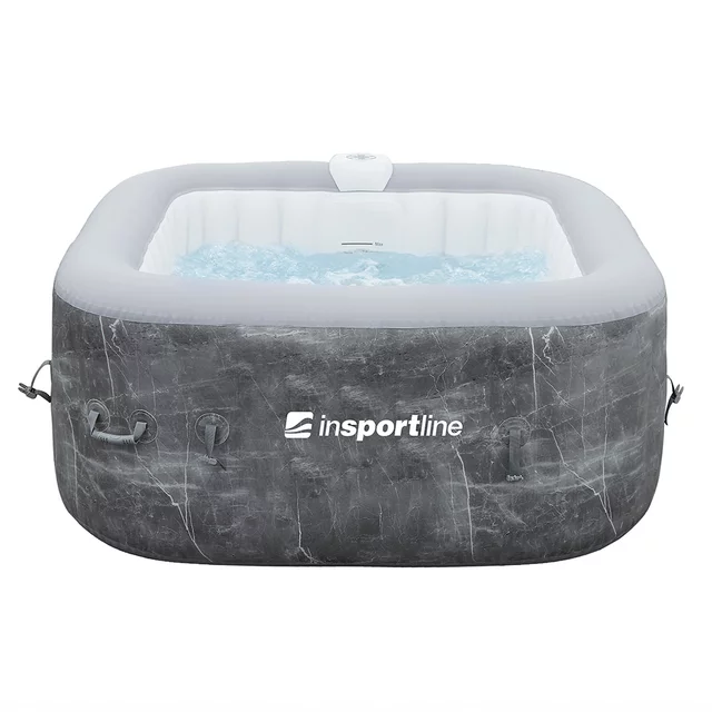 Pezsgőfürdő inSPORTline Kamilia 155x155x65 cm, 2–3 fős befogadóképesség, 110 hatékony aeromasszázs-fúvóka, 40 °C-ig emelhető vízhőmérséklet, önfelfújó
