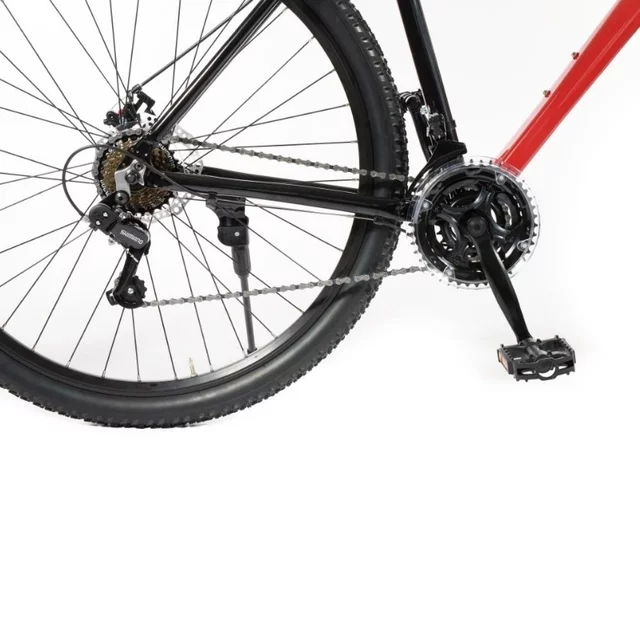 Férfi hegyikerékpár Olpran ASTACUS Man 29", könnyű alumínium váz, Shimano alkatrészek, 21 fokozat, Shimano hátsó váltó, 160 mm-es tárcsák - sötétpiros/fekete