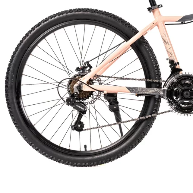 Junior hegyikerékpár Olpran Strix 26", 125-145 cm, 21 fokozatú Shimano váltórendszer, minőségi alumínium váz, kitámasztó, rugózó első villa - szürke/rózsaszín