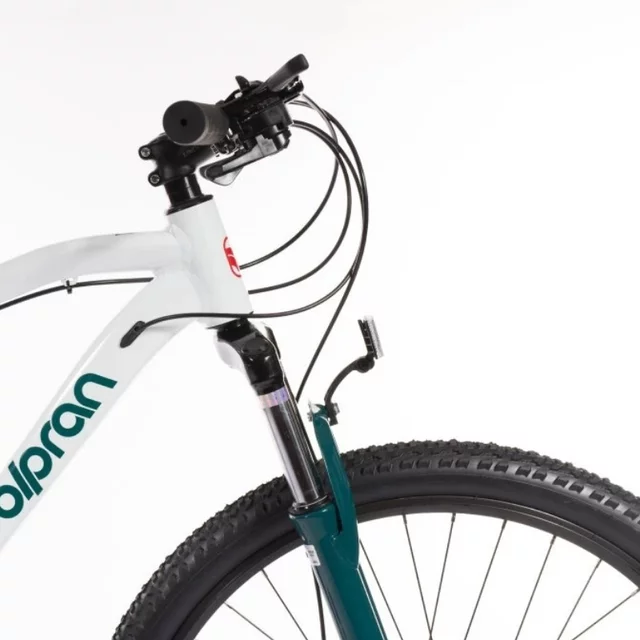 Mountain bike Olpran CANIS 27,5", 18 sebességes Shimano hajtás, könnyű alumínium váz, széles áttételtartomány, kiváló stabilitás,zökkenőmentes haladás - fehér/sötét petróleumszínű/sötétpiros