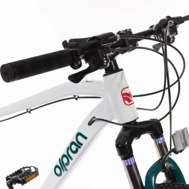 Mountain bike Olpran CANIS 27,5", 18 sebességes Shimano hajtás, könnyű alumínium váz, széles áttételtartomány, kiváló stabilitás,zökkenőmentes haladás - fehér/sötét petróleumszínű/sötétpiros