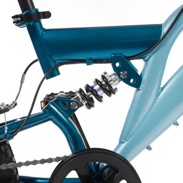 Gyermek teleszkópos kerékpár Olpran Vipera 20", 120-135 cm, 6 sebességes Shimano váltórendszer, első és hátsó V-fékek, Hi-Ten acélszerkezet - fehér/petrolkék