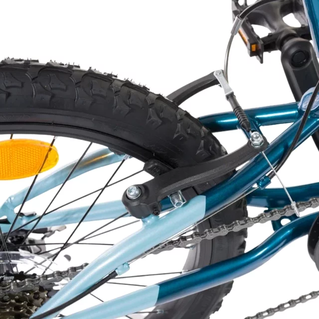 Gyermek teleszkópos kerékpár Olpran Vipera 20", 120-135 cm, 6 sebességes Shimano váltórendszer, első és hátsó V-fékek, Hi-Ten acélszerkezet - fehér/petrolkék