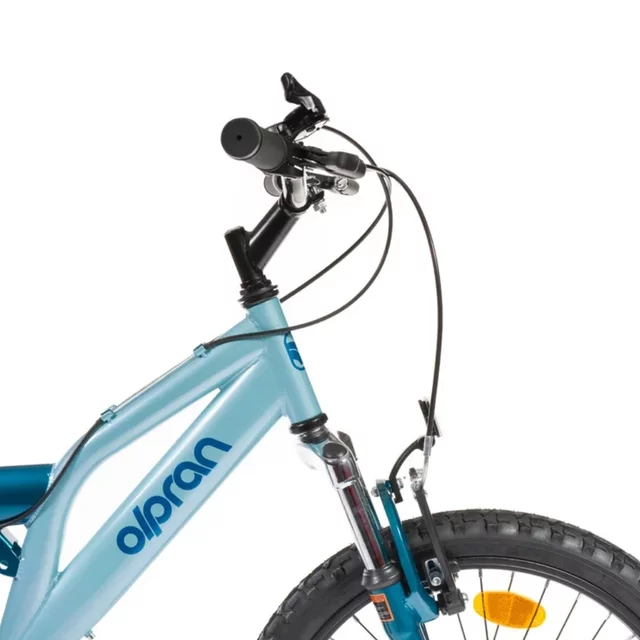 Gyermek teleszkópos kerékpár Olpran Vipera 20", 120-135 cm, 6 sebességes Shimano váltórendszer, első és hátsó V-fékek, Hi-Ten acélszerkezet - fehér/petrolkék