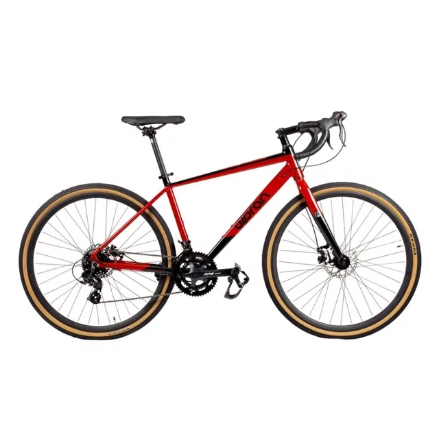 Gravel kerékpár Olpran Ursus Arctos Basic 28", mechanikus tárcsafékek, könnyű alumínium váz, 14 sebességes hajtásrendszer, Shimano CS-HG200-7 kazetta - piros/fekete - piros/fekete