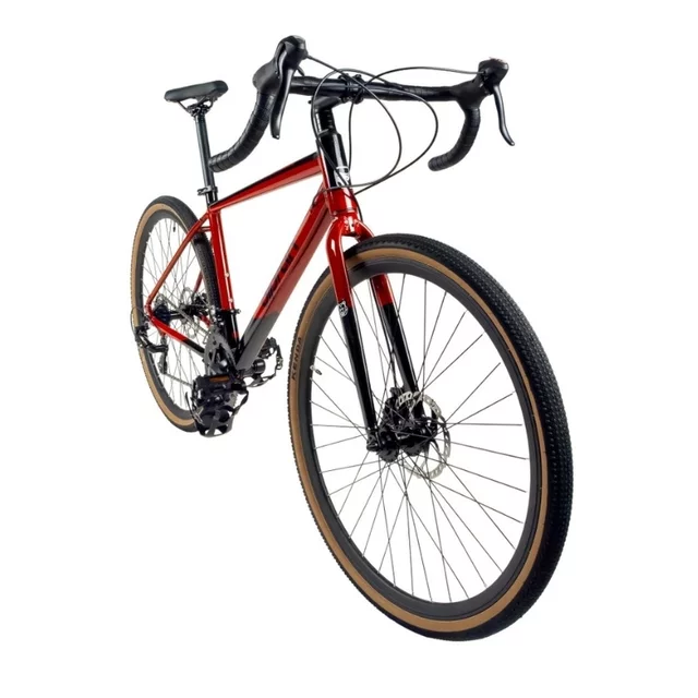 Gravel kerékpár Olpran Ursus Arctos Basic 28", mechanikus tárcsafékek, könnyű alumínium váz, 14 sebességes hajtásrendszer, Shimano CS-HG200-7 kazetta - piros/fekete