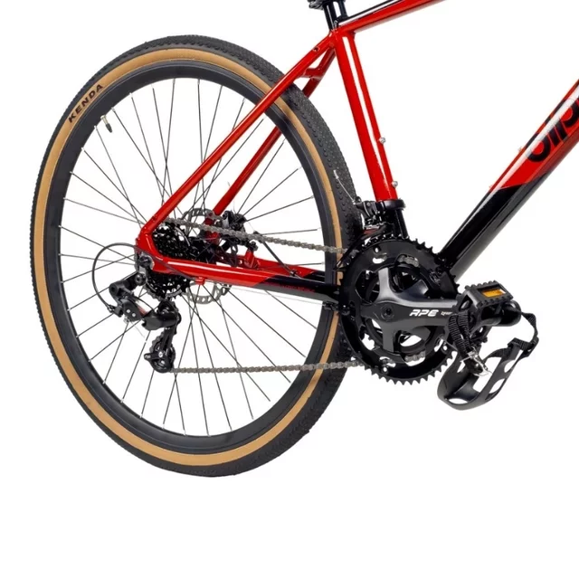 Gravel kerékpár Olpran Ursus Arctos Basic 28", mechanikus tárcsafékek, könnyű alumínium váz, 14 sebességes hajtásrendszer, Shimano CS-HG200-7 kazetta - piros/fekete
