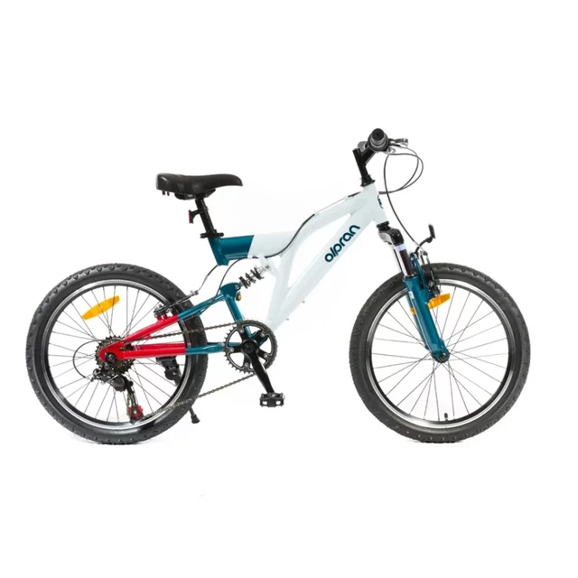 Gyermek teleszkópos kerékpár Olpran Vipera 20", 120-135 cm, 6 sebességes Shimano váltórendszer, első és hátsó V-fékek, Hi-Ten acélszerkezet - fehér/petrolkék - fehér/petrolkék