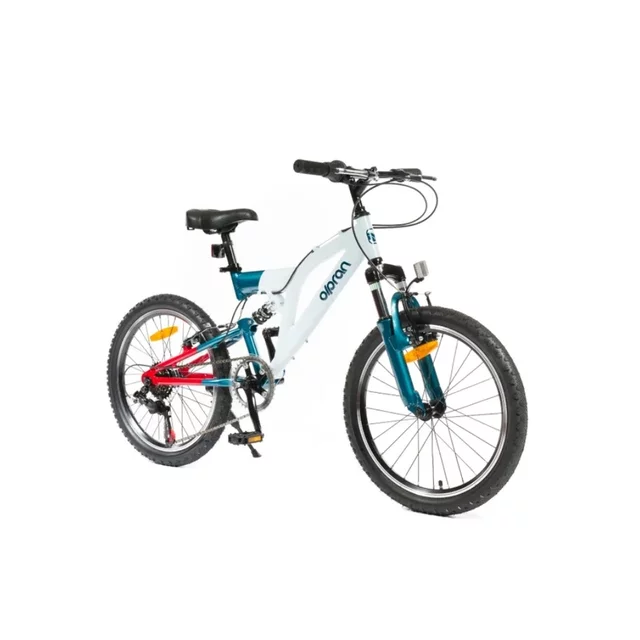 Gyermek teleszkópos kerékpár Olpran Vipera 20", 120-135 cm, 6 sebességes Shimano váltórendszer, első és hátsó V-fékek, Hi-Ten acélszerkezet - fehér/petrolkék