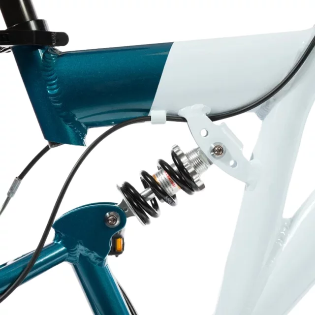 Gyermek teleszkópos kerékpár Olpran Vipera 20", 120-135 cm, 6 sebességes Shimano váltórendszer, első és hátsó V-fékek, Hi-Ten acélszerkezet - fehér/petrolkék