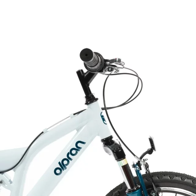 Gyermek teleszkópos kerékpár Olpran Vipera 20", 120-135 cm, 6 sebességes Shimano váltórendszer, első és hátsó V-fékek, Hi-Ten acélszerkezet - fehér/petrolkék