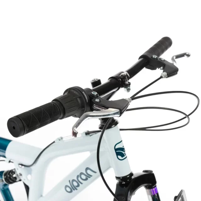 Gyermek teleszkópos kerékpár Olpran Vipera 20", 120-135 cm, 6 sebességes Shimano váltórendszer, első és hátsó V-fékek, Hi-Ten acélszerkezet - fehér/petrolkék