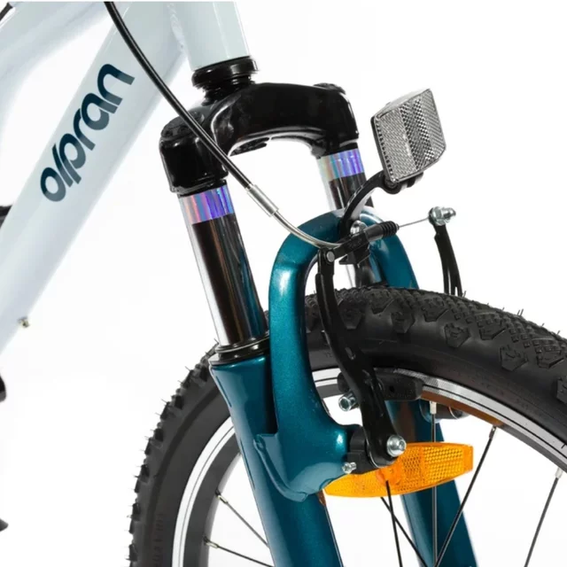 Gyermek teleszkópos kerékpár Olpran Vipera 20", 120-135 cm, 6 sebességes Shimano váltórendszer, első és hátsó V-fékek, Hi-Ten acélszerkezet - fehér/petrolkék