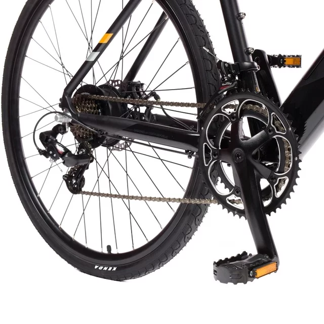 Gravel elektromos kerékpár Olpran e-Gravel 28" 360Wh - 2026-os modell, hatótávolság akár 90 km, Jabo 100SX hátsó motor, Kenda 700x38C gumiabroncsok - szürke/fekete