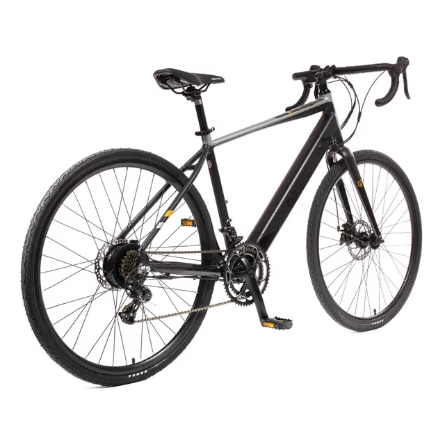 Gravel elektromos kerékpár Olpran e-Gravel 28" 360Wh - 2026-os modell, hatótávolság akár 90 km, Jabo 100SX hátsó motor, Kenda 700x38C gumiabroncsok - szürke/fekete