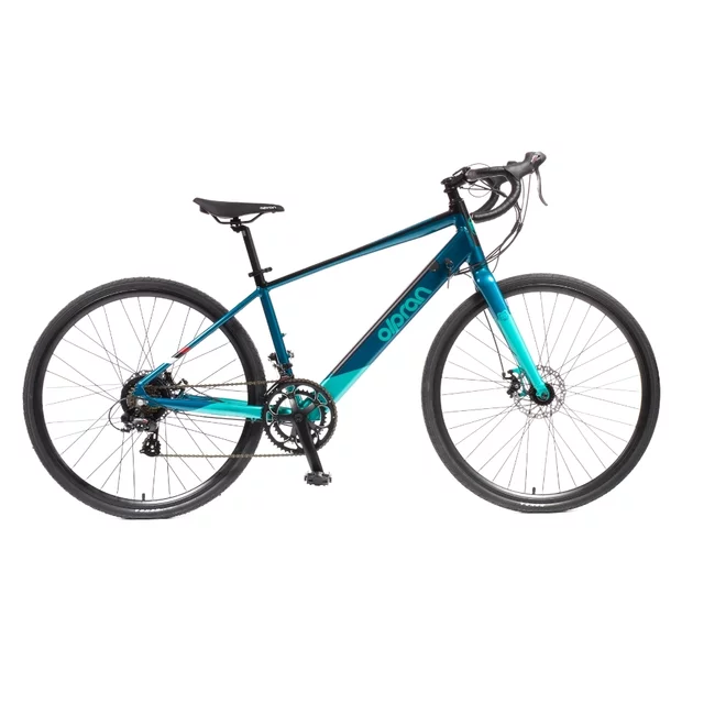 Gravel elektromos kerékpár Olpran e-Gravel 28" 360Wh - 2026-os modell, hatótávolság akár 90 km, Jabo 100SX hátsó motor, Kenda 700x38C gumiabroncsok - szürke/fekete - kék-türkiz