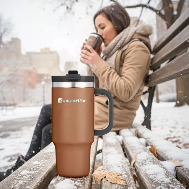 Termosz inSPORTline Natticino 470 ml, kettős zárórendszerrel ellátott csavaros kupak, duplafalú rozsdamentes acélszerkezet, keskeny alsó rész - kávé