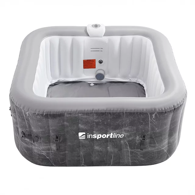 Pezsgőfürdő inSPORTline Kamilia 155x155x65 cm, 2–3 fős befogadóképesség, 110 hatékony aeromasszázs-fúvóka, 40 °C-ig emelhető vízhőmérséklet, önfelfújó