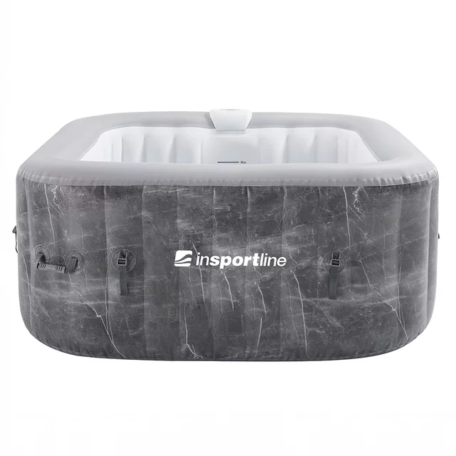 Pezsgőfürdő inSPORTline Kamilia 155x155x65 cm, 2–3 fős befogadóképesség, 110 hatékony aeromasszázs-fúvóka, 40 °C-ig emelhető vízhőmérséklet, önfelfújó