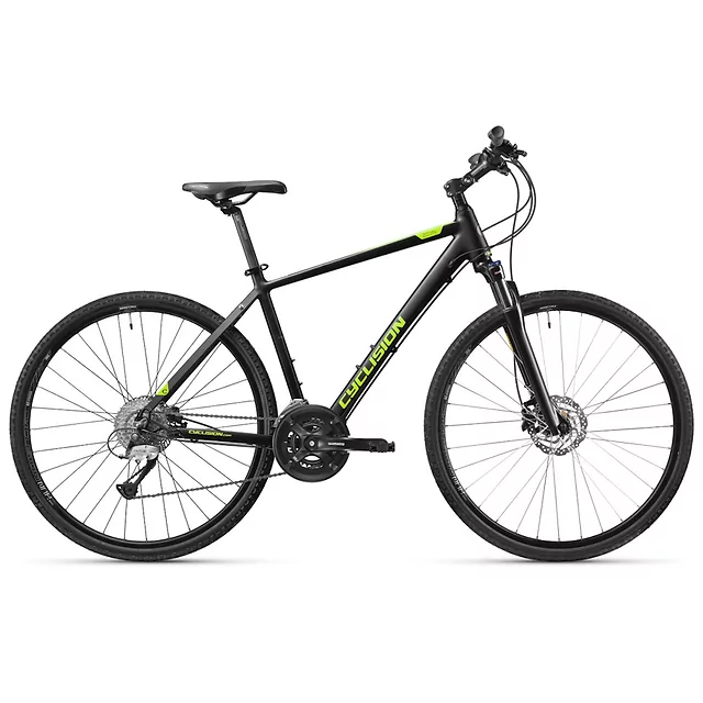 Férfi cross kerékpár Cyclision Zodin 3 MK-II 28", 16 sebességes Shimano váltórendszer, Chaoyang MAKO SHARK gumiabroncsok, Shimano mechanikus tárcsafék - Azúr Acél - Éjféli Lime