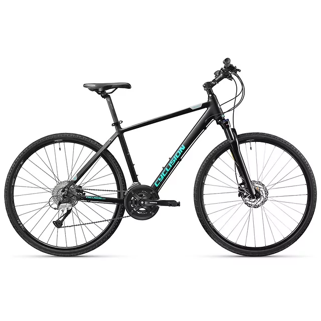 Férfi cross kerékpár Cyclision Zodin 3 MK-II 28", 16 sebességes Shimano váltórendszer, Chaoyang MAKO SHARK gumiabroncsok, Shimano mechanikus tárcsafék - Azúr Acél - Sötét Mentás