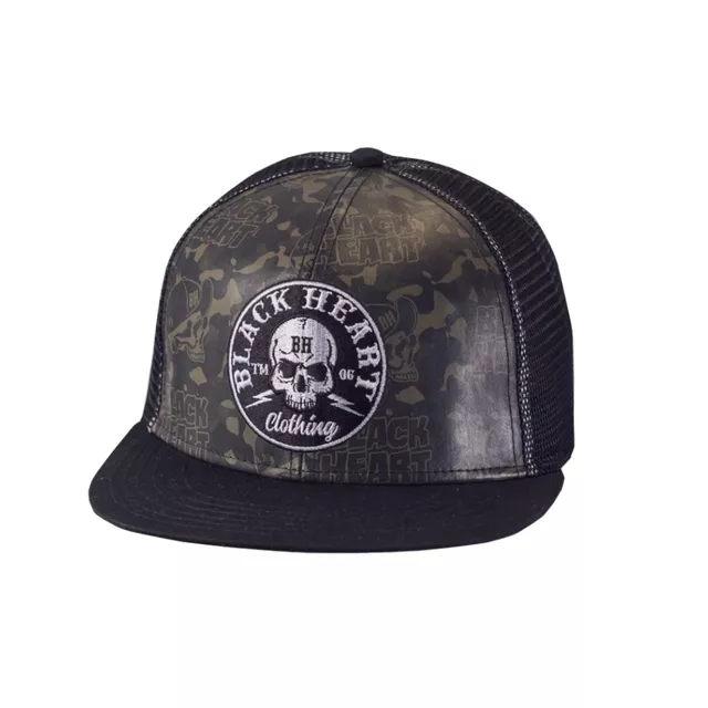 Baseballsapka BLACK HEART Bastard Skull Trucker, egyenes napellenző, hálós hátoldal, műanyag pánt