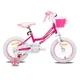 Gyermekkerékpár kosárral és segédkerekekkel Joystar Angel 14", 91-119 cm, stílusos kosár, strapabíró váz, hátsó kontrafék, leszerelhető segédkerekek - kék - rózsaszín