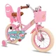 Gyermekkerékpár Joystar Little Daisy 16", 105-135 cm, állítható nyereg és kormány, kormánykosár, babaülés, csengő, felfújható gumiabroncsok, kontrafék - rózsaszín - rózsaszín