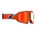 Gyermek motokrossz szemüveg Alpinestars Vision Mirror Youth, kétrétegű arcpárna, rugalmas keret, keretbe integrált szellőzőnyílás, 40 mm szövött pánt - Corp fekete, tükrös ezüstös plexi - Corp narancssárga, tükrös piros plexi