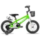 Gyermekkerékpár Joystar Pluto 14", 92-120 cm, világító segédkerekek, állítható nyeregmagasság, szilárd acélváz,  zárt láncvédő burkolat - zöld - zöld